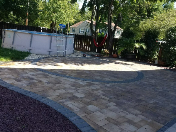 multi color backyard patio hardscape 